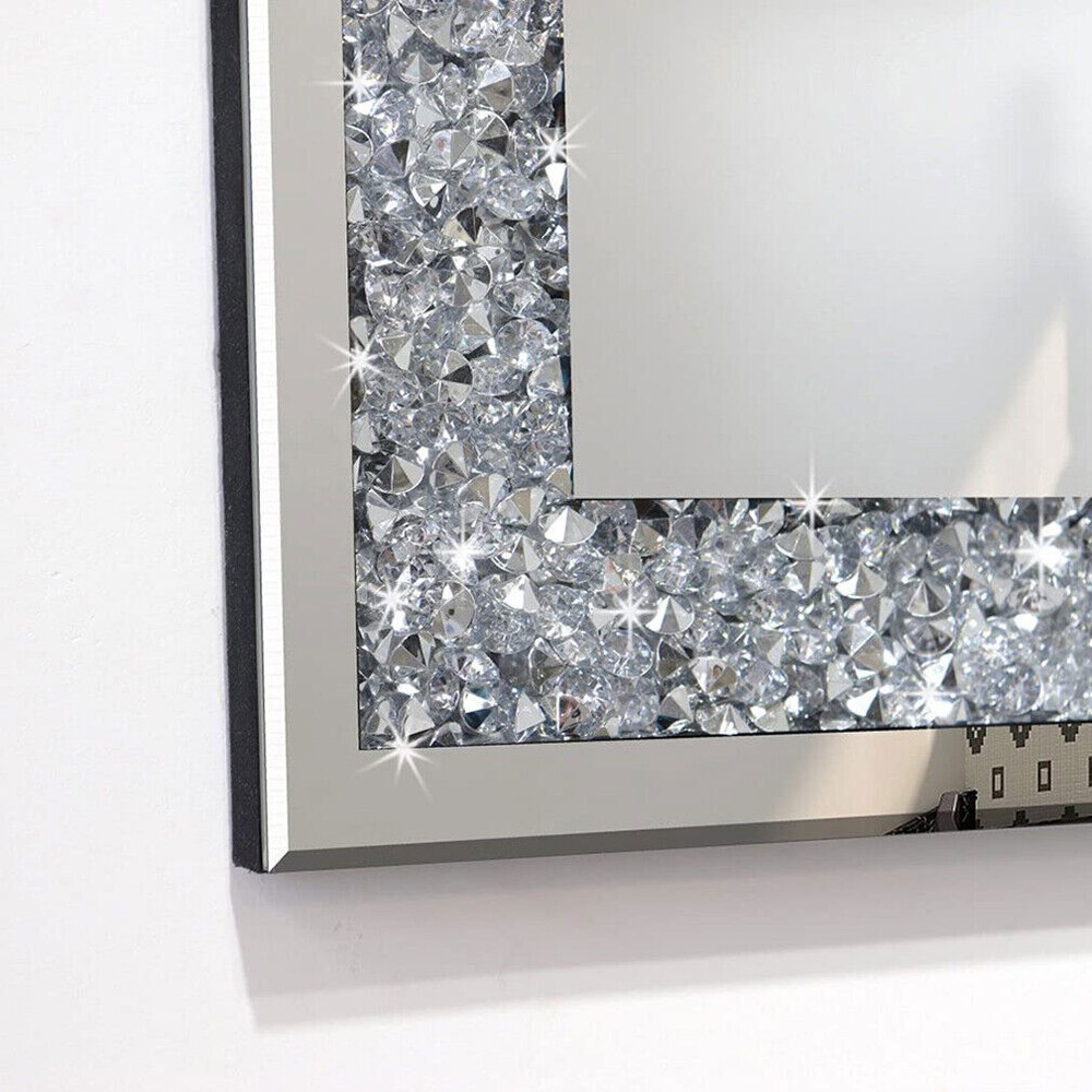 47In Rectangular Crushed Diamond Crystal Mirror Crystal Surround Silver Mirrors
