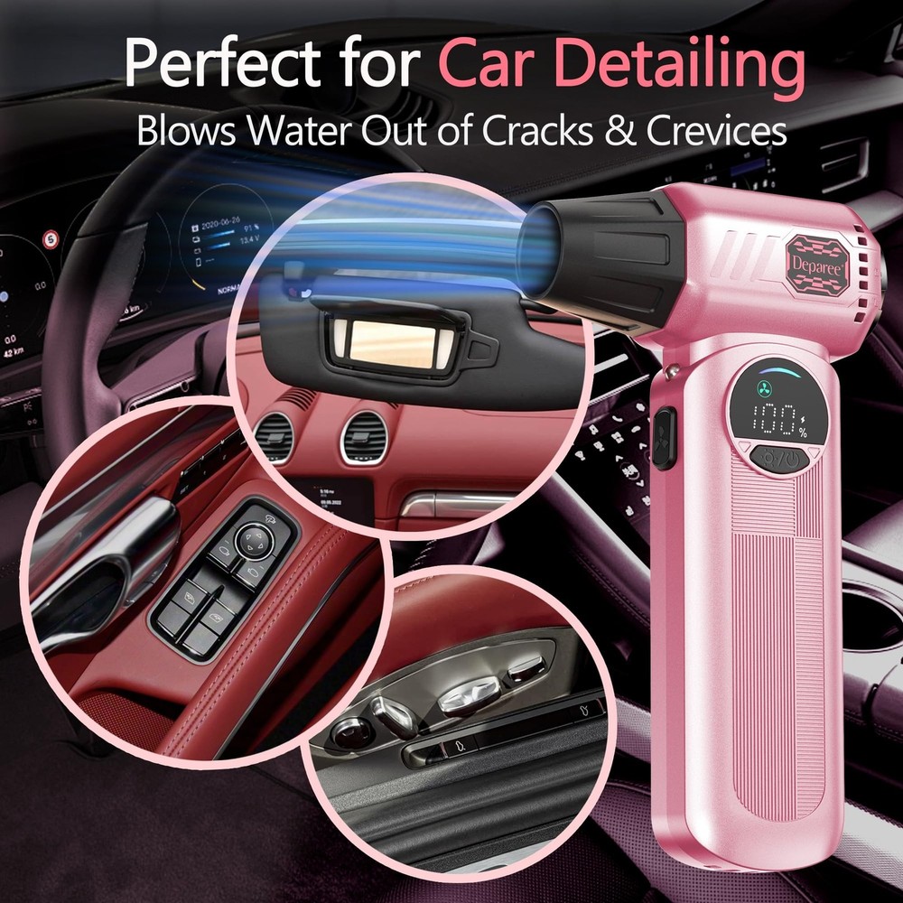 Air Duster, Compressed Air Duster Pink, Rechargeable Cordless with Adjustable...