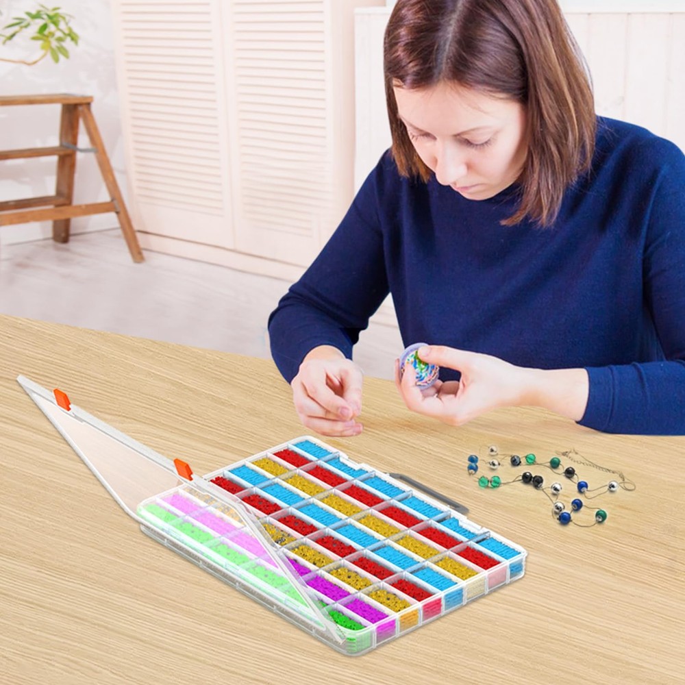 48 Grids Large Plastic Organizer Box with Adjustable Dividers, Beads Storage ...
