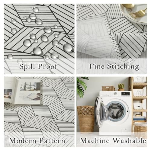 Rectangle Tablecloth, Cotton Linen Geometric 108" x 52" (Rectangular) White