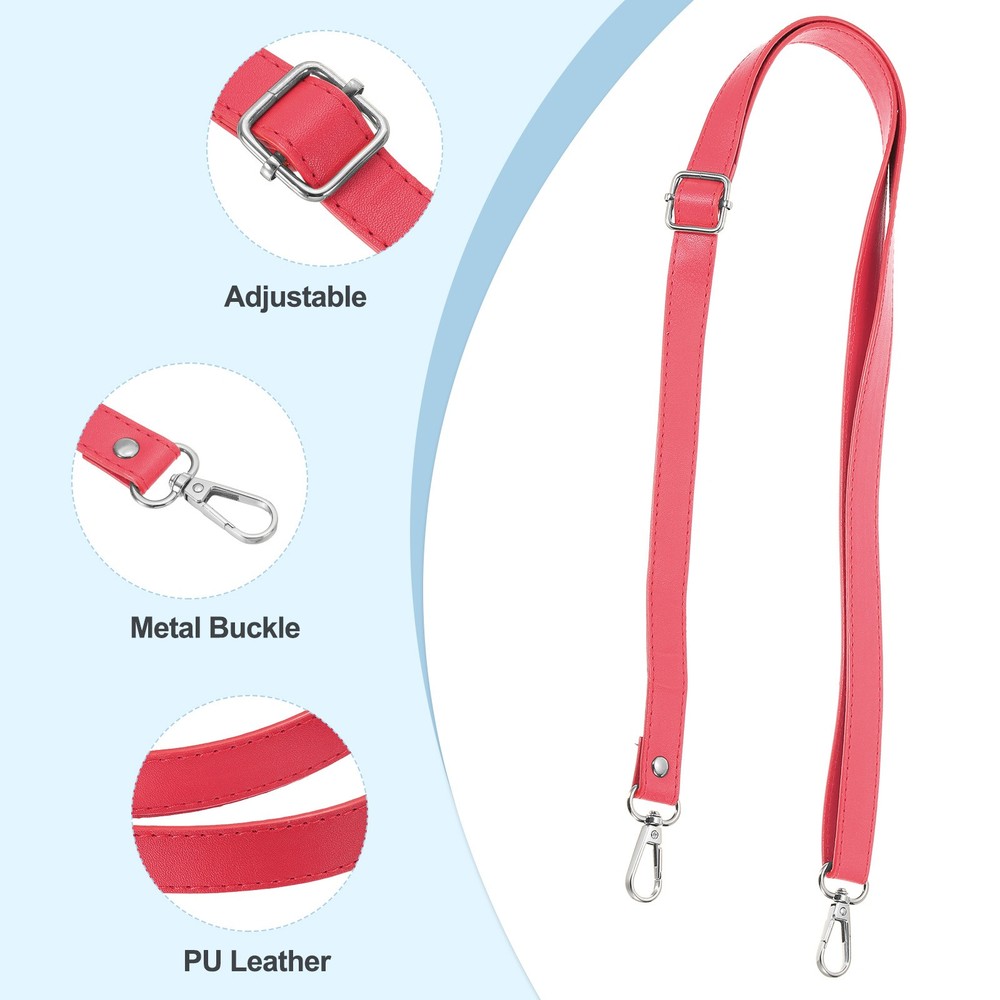 51 Inch Adjustable Leather Purse Strap with Silver Hardware, Fuchsia