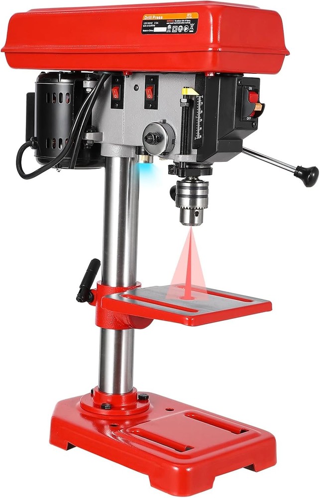 8" Benchtop Drill Press 2.5 Amp Tabletop Drill Machine 5 Speed Adjustable w/ LED