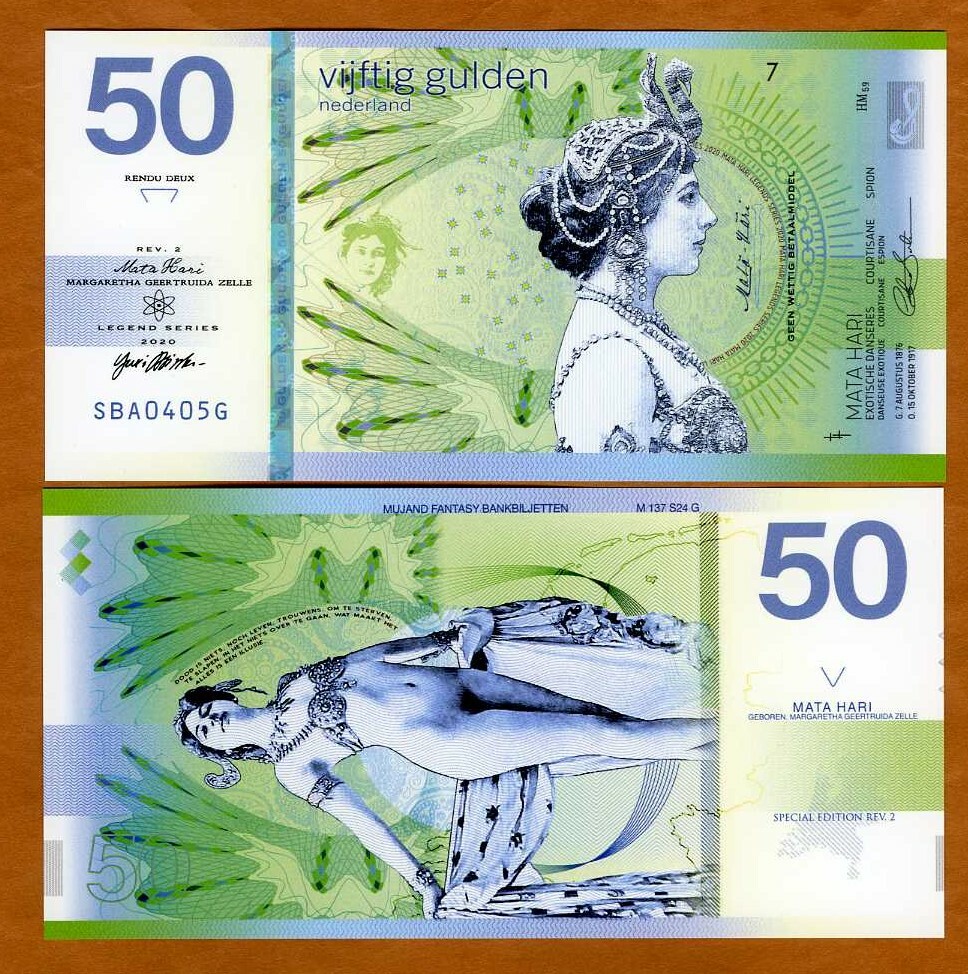 Netherlands, 50 Gulden, Private Issue Polymer, 2020 Mata Hari, Type 2