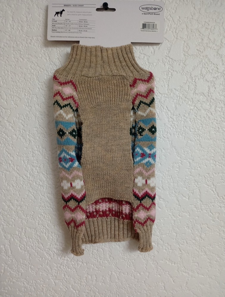Tan Bow Pom Fair Isle Sweater Size Small