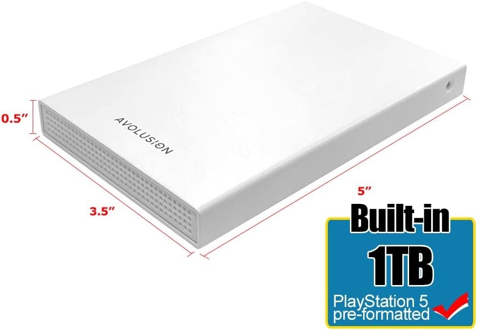 Portable 1TB Gaming Hard Drive - White for PS5-