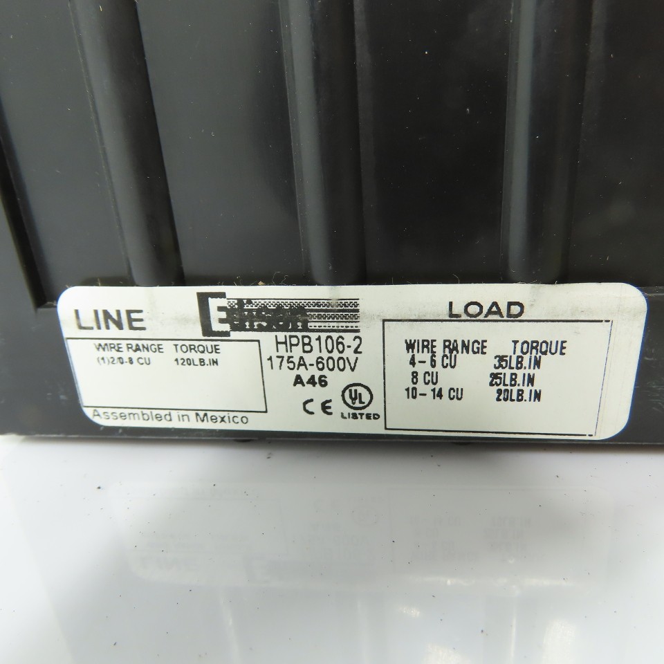 Edison HPB106-2 175A Power Distribution Block 600V