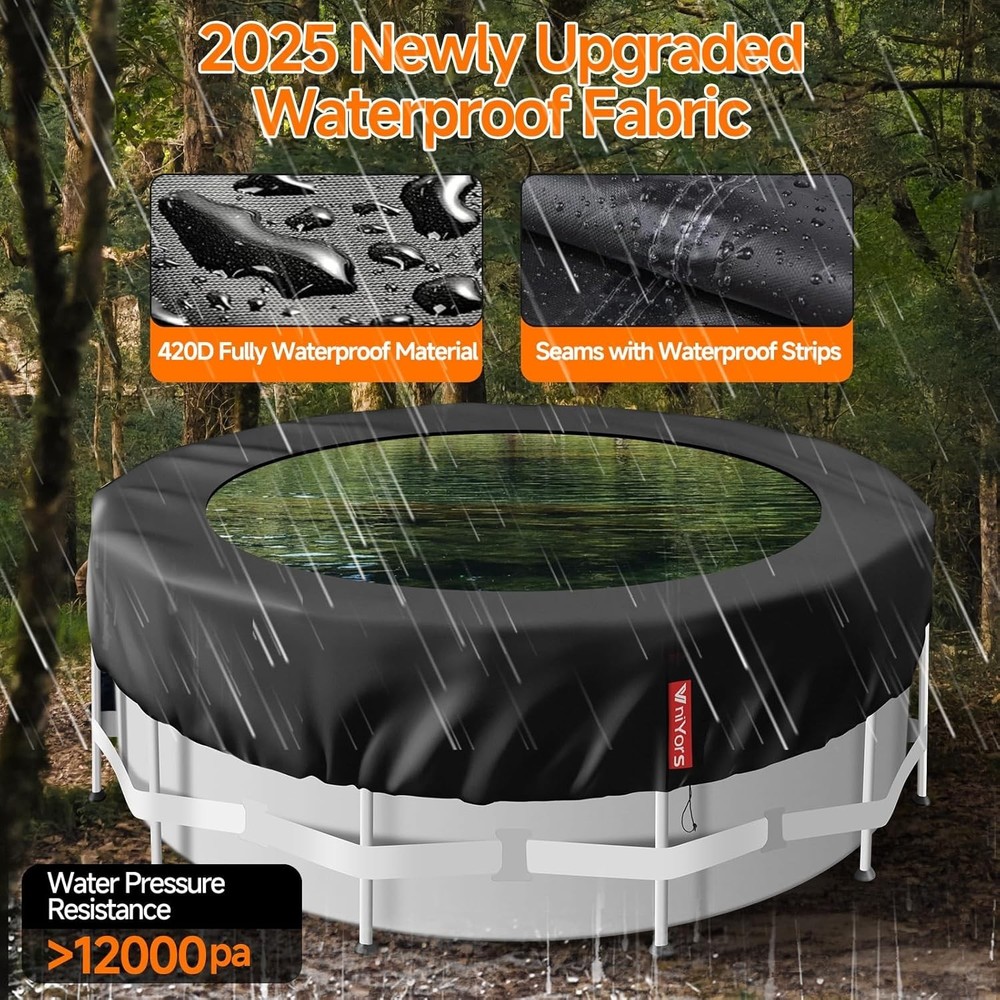 16Ft Round Solar Pool Cover Waterproof Heavy-Duty Polyester with Drawstring a...