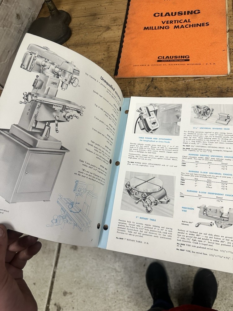 Clausing Milling Machine Manuals And Catalogs 8520 8540