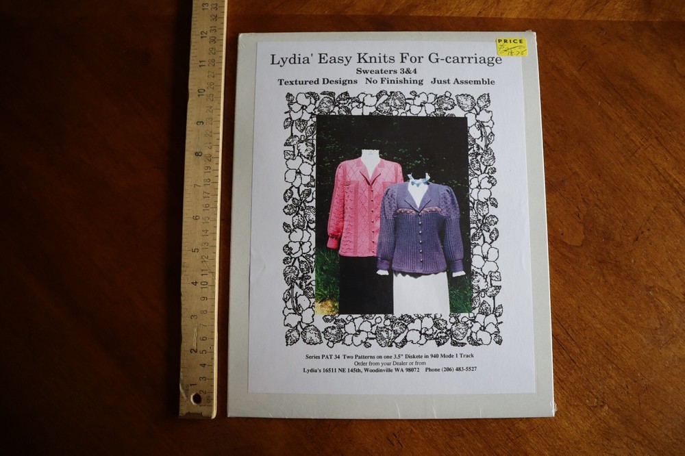 Lydia' Easy Knits for G-Carriage Sweaters 3&4 2 Patterns on 3.5" Disk 940 Mode