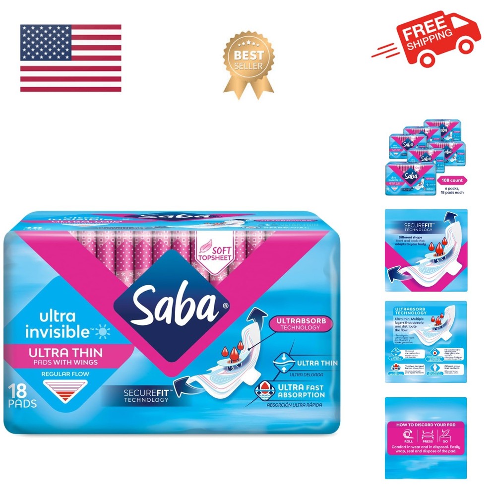 Ultra Invisible Ultra Thin Regular Flow Pads with Wings and SecureFit Technol...
