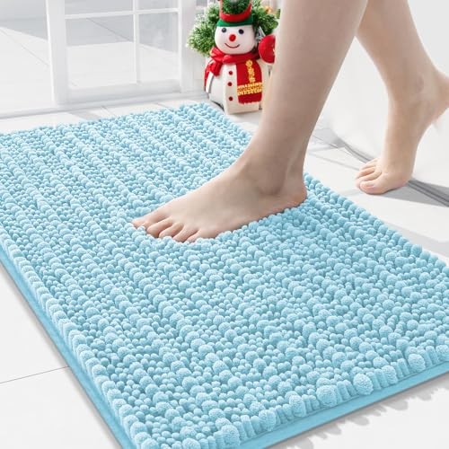 Luxury Chenille Bathroom Rug Mat, Extra Soft Thick 34" x 21" Rectangular Blue