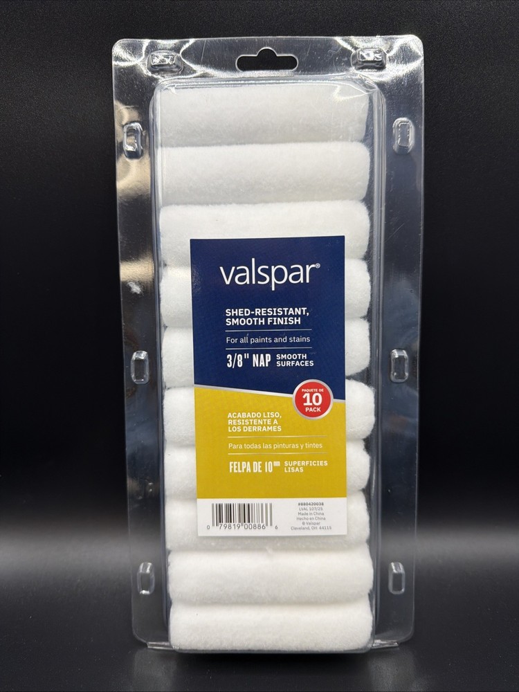 VALSPAR MINI ROLLER 10 PACK WITH FRAME 4" WOVEN 3/8" NAP NEW