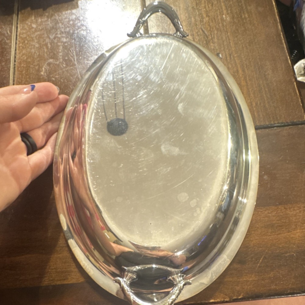 Silverplate Oval Serving Platter Tray with Decorative Handles Elegant Tableware