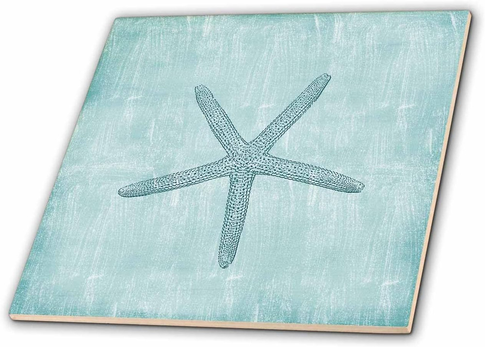 Aqua Starfish Abstract Beach Theme 8 Inch Ceramic Tile