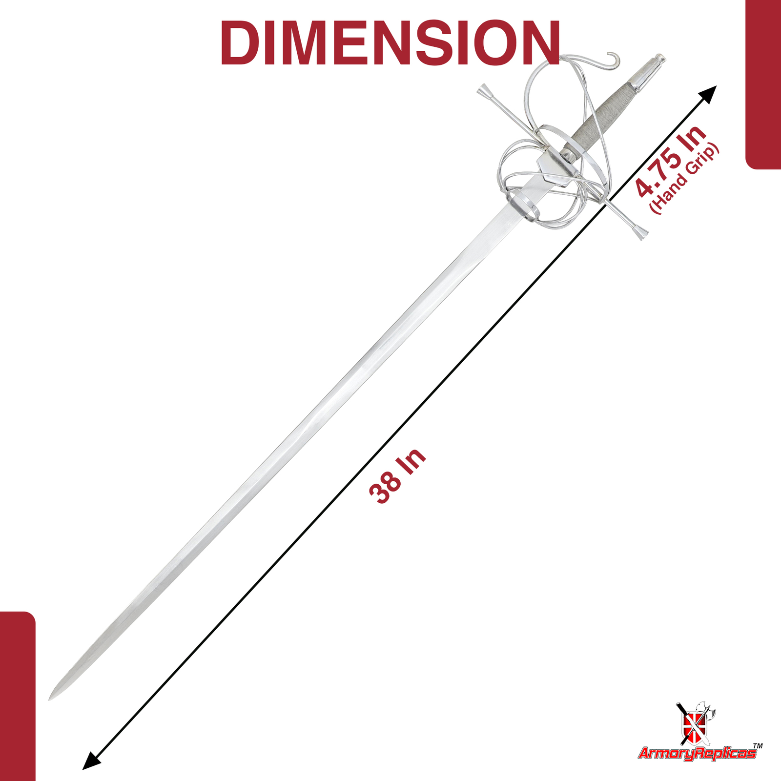 Historical Swept Hilt Rapier Sword 45 Inches with Polished Nickel Silver Accents