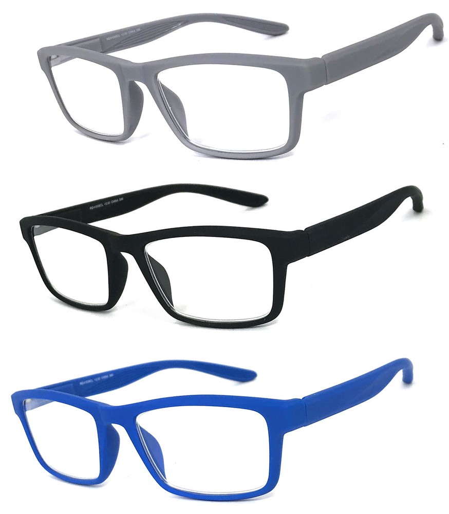 Men Women Square Frame Reading Glasses Spring Hinges Temples Rubberized Touch