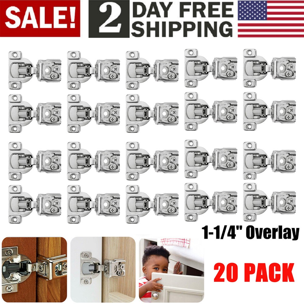 20Pcs 1-1/4" Overlay Soft Close Face Frame 105° Compact Cabinet Hinges Handware