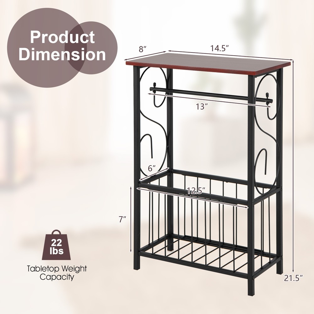 2 PCS Side Table End Table w/ Removable Hanging Rack & Bottom Storage Basket