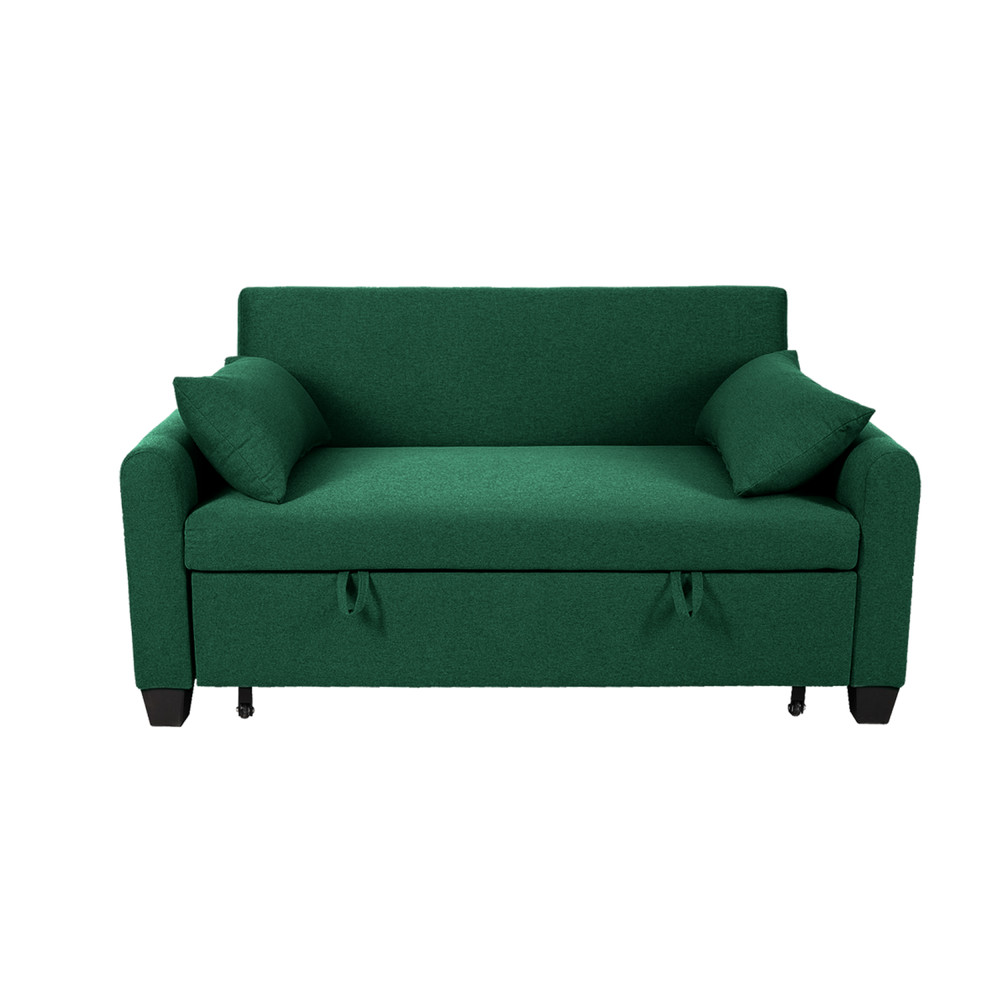 60.24'' Convertible Sleeper Sofa Bed Burlap Loveseat Sofa Couch w/ Pull Out Bed
