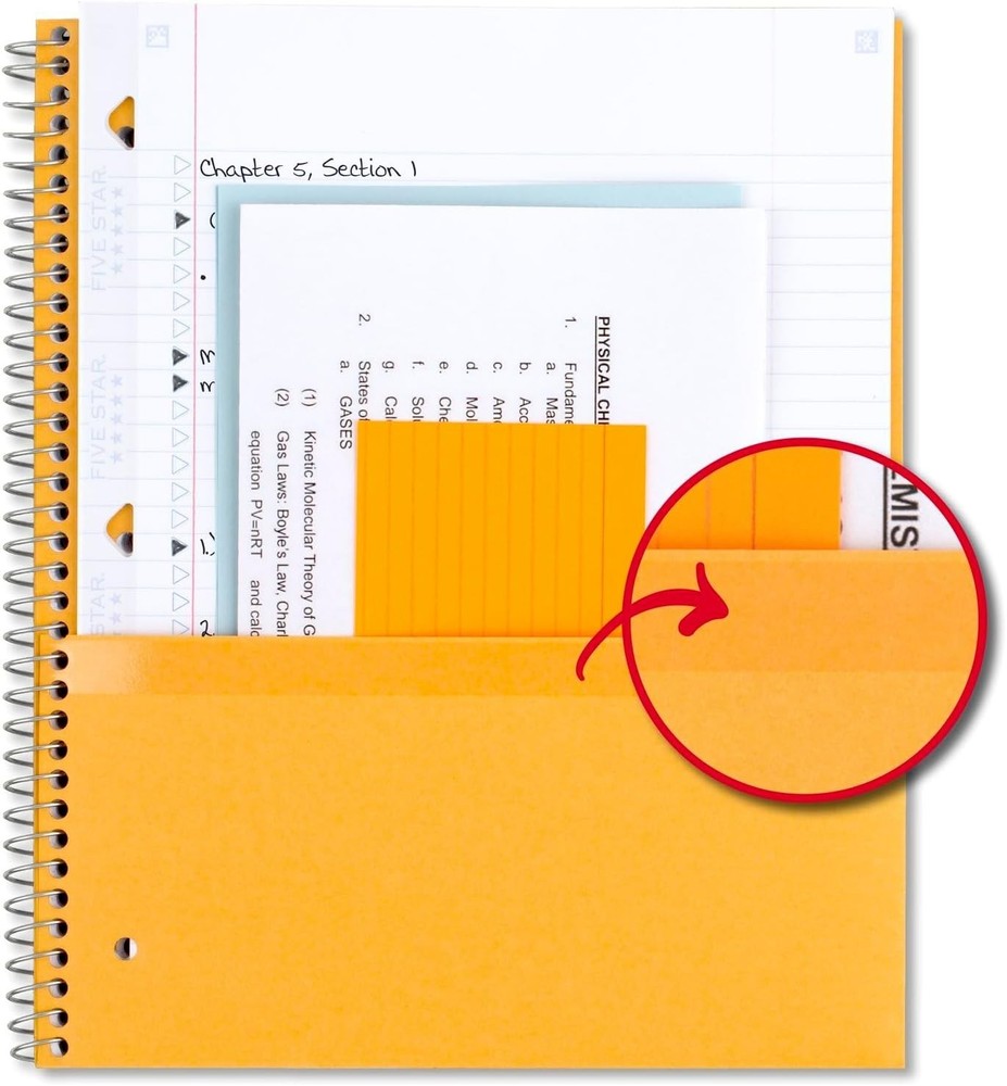 5 Subject Spiral Notebook with Study App – Durable & Water Resistant, 200 Sheets