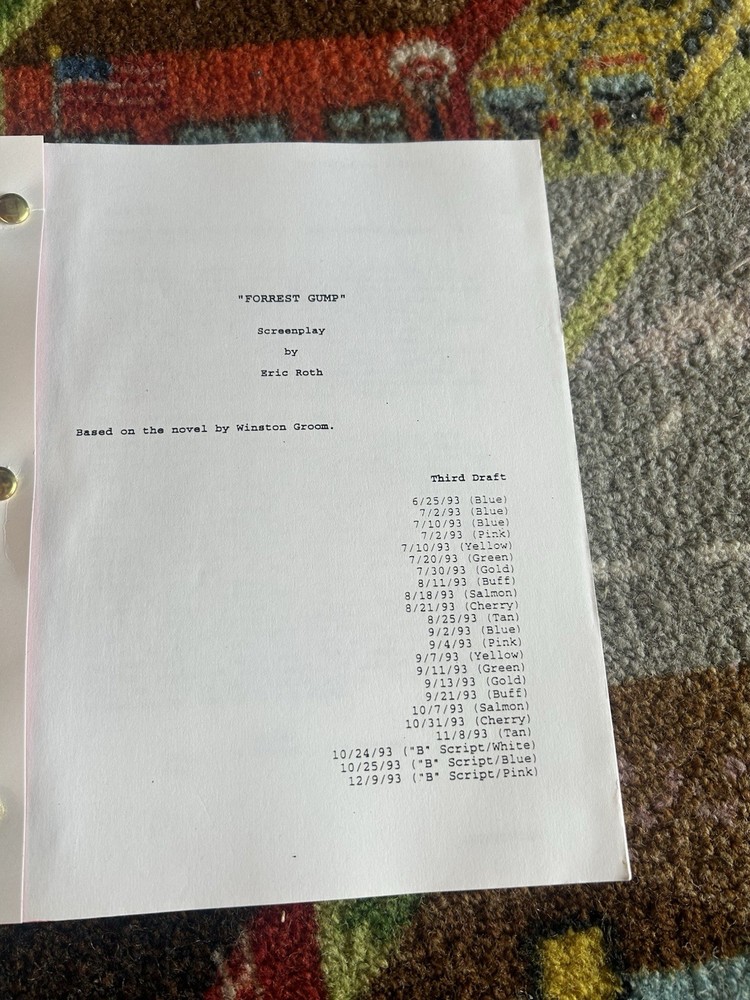 Forrest Gump Produced Sample Script 1993 Third Draft With Revisions