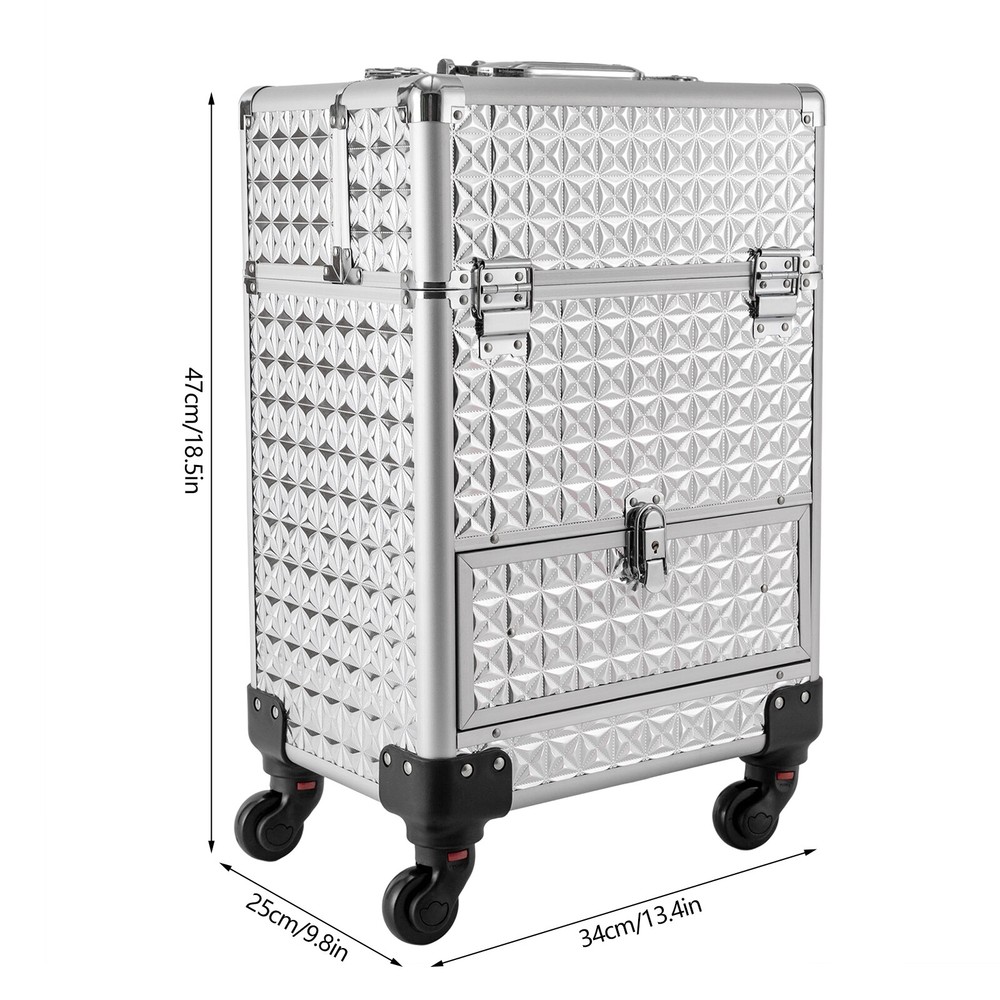 Rolling Nail Case Wheeled Manicure Makeup Train Box Storage Case Organizer