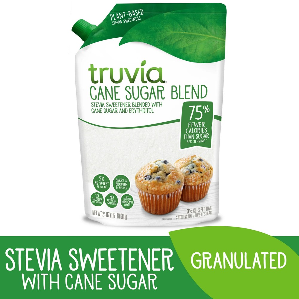 Cane sugar and stevia blend sweetener