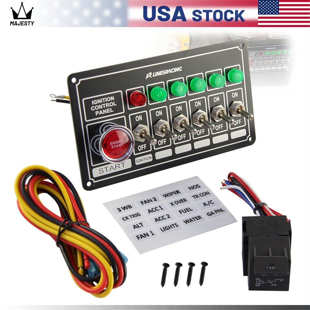 LR Racing Switch Panel Ignition Engine Start 6 Switch & Lights Switch Panel BK