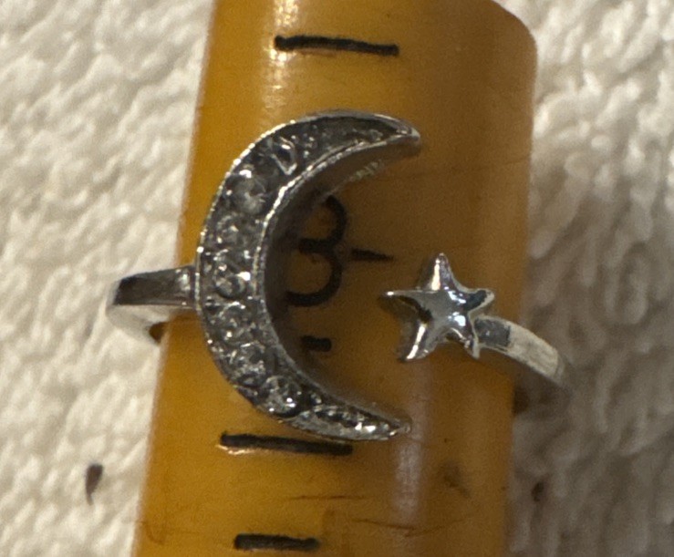 1 Adjustable Sparkling Silver Moon Star Ring vtg night sky