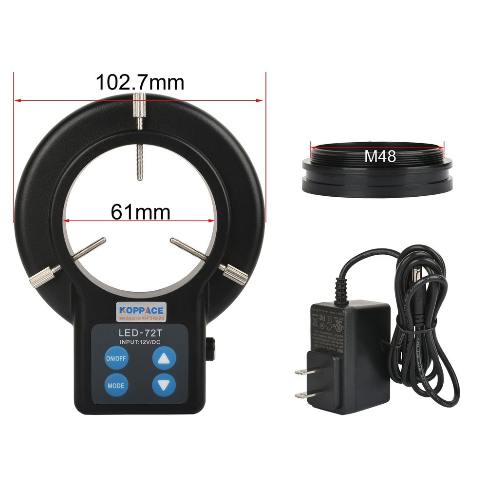KOPPACE Microscope LED Ring Light - 61mm Adjustable, 72 Bead Light Source