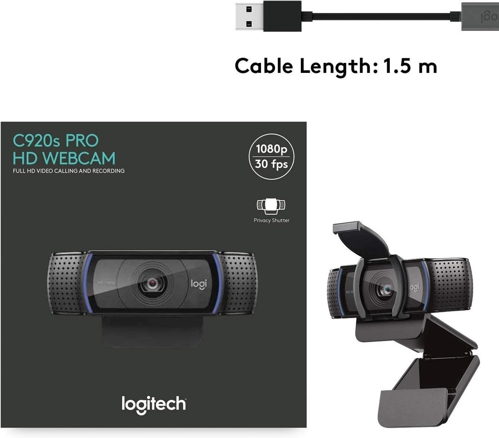 Logitech C920S Full HD Webcam - 1080p, Light Correction, Privacy Features