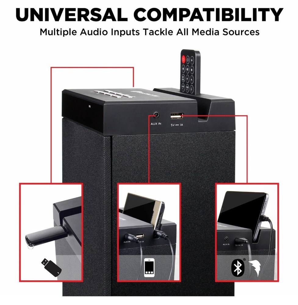 BlueSYNC STW Bluetooth Tower Floor Standing Speaker with Integrated Subwoofer