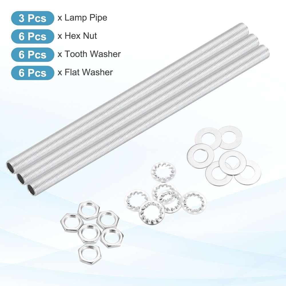 21Pcs 11" M10 Lamp Pipe Kit with Lock Nuts Washers for Assembly, Silver