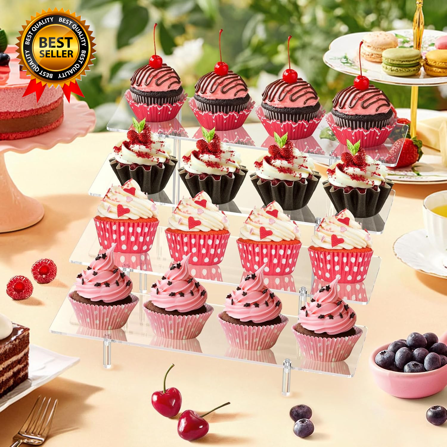 Acrylic Display Riser Stand Shelf Clear 4 Tier Cupcake Stand Perfume Display