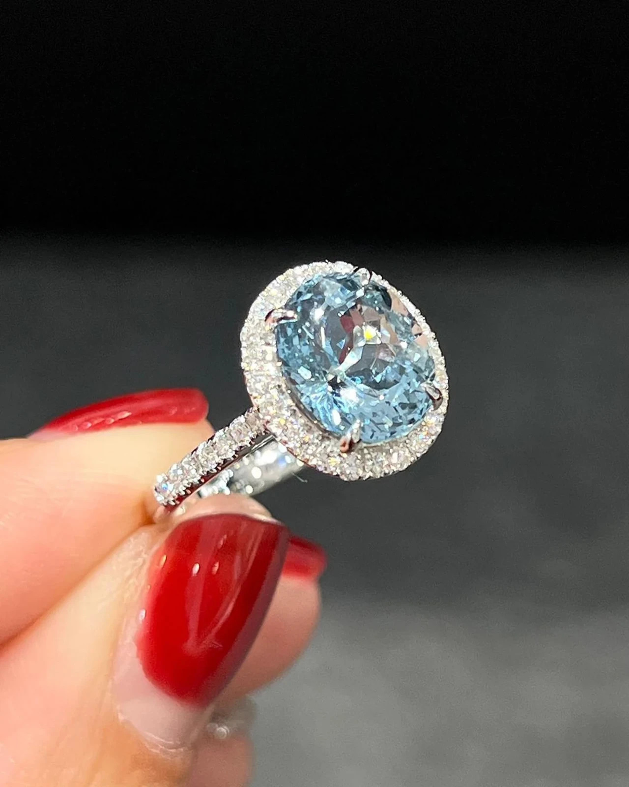 4.50 Ct Oval Cut Natural Aquamarine Diamond Wedding Ring 14K White Gold Size 7