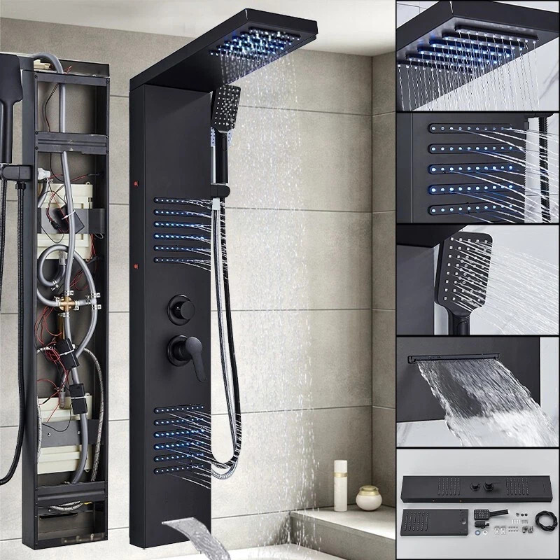 LED Shower Panel Tower System Rainfall Head Massage Shower System Body Jet