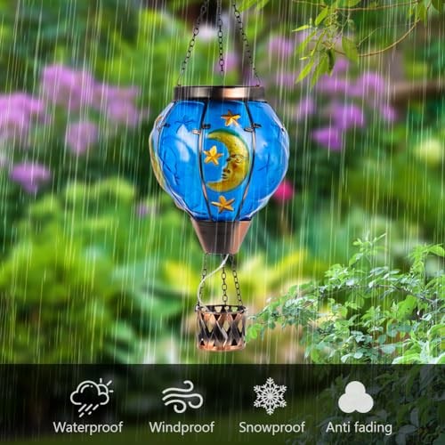 Moon Pattern Hot Air Balloon Solar Lantern with Flickering Flame , Moon-Pattern