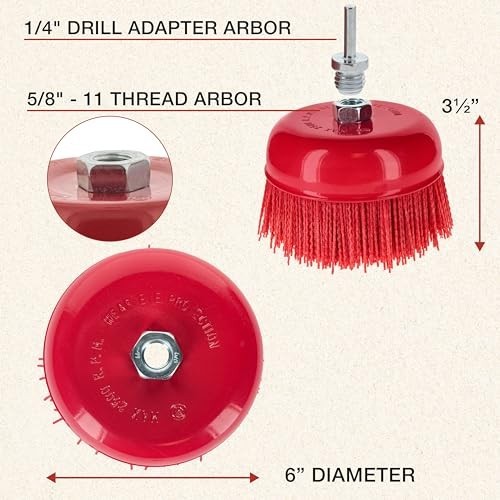 6" Nylon Bristle Cup Brush - Coarse Grit for Angle Grinder, Rust & Paint Removal