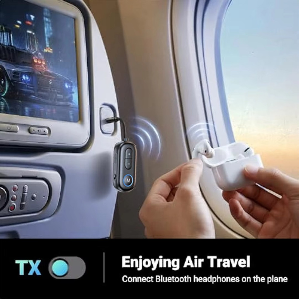 2 IN 1 Car Audio Receiver Transmitter Airplane Headphones Adapter Bluetooth 5.4