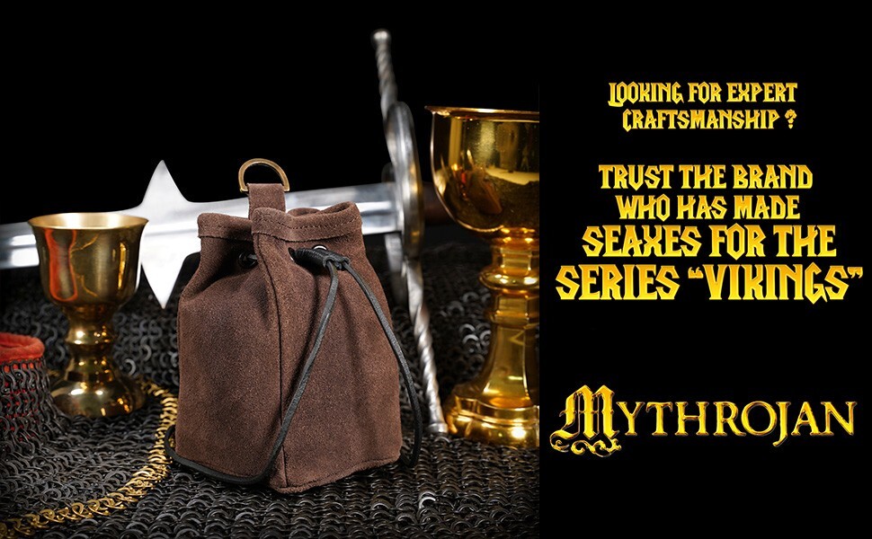 Medieval Leather Pouch Renaissance SCA Belt Bag Drawstring Closure Brown Suede