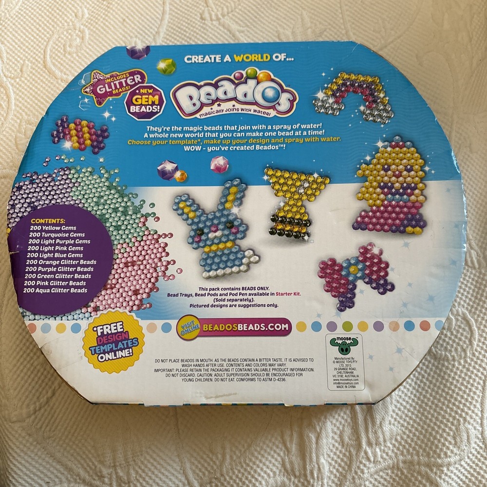 NEW Toy Beados Mega Bead Refill Pack 10 colors Gem+Glitter 2000 Beads Creative