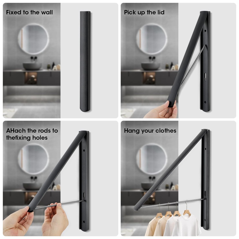 Foldable Clothes Drying Rack, Wall Mounted Retractable Drying Rack Clothes Ha...