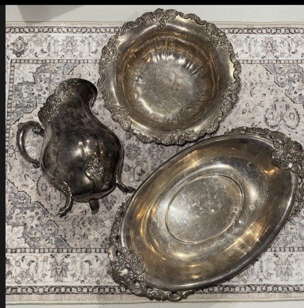 Vintage Wallace Baroque Silverplate Serving Set Flatter Bowl Pitcher Ornate