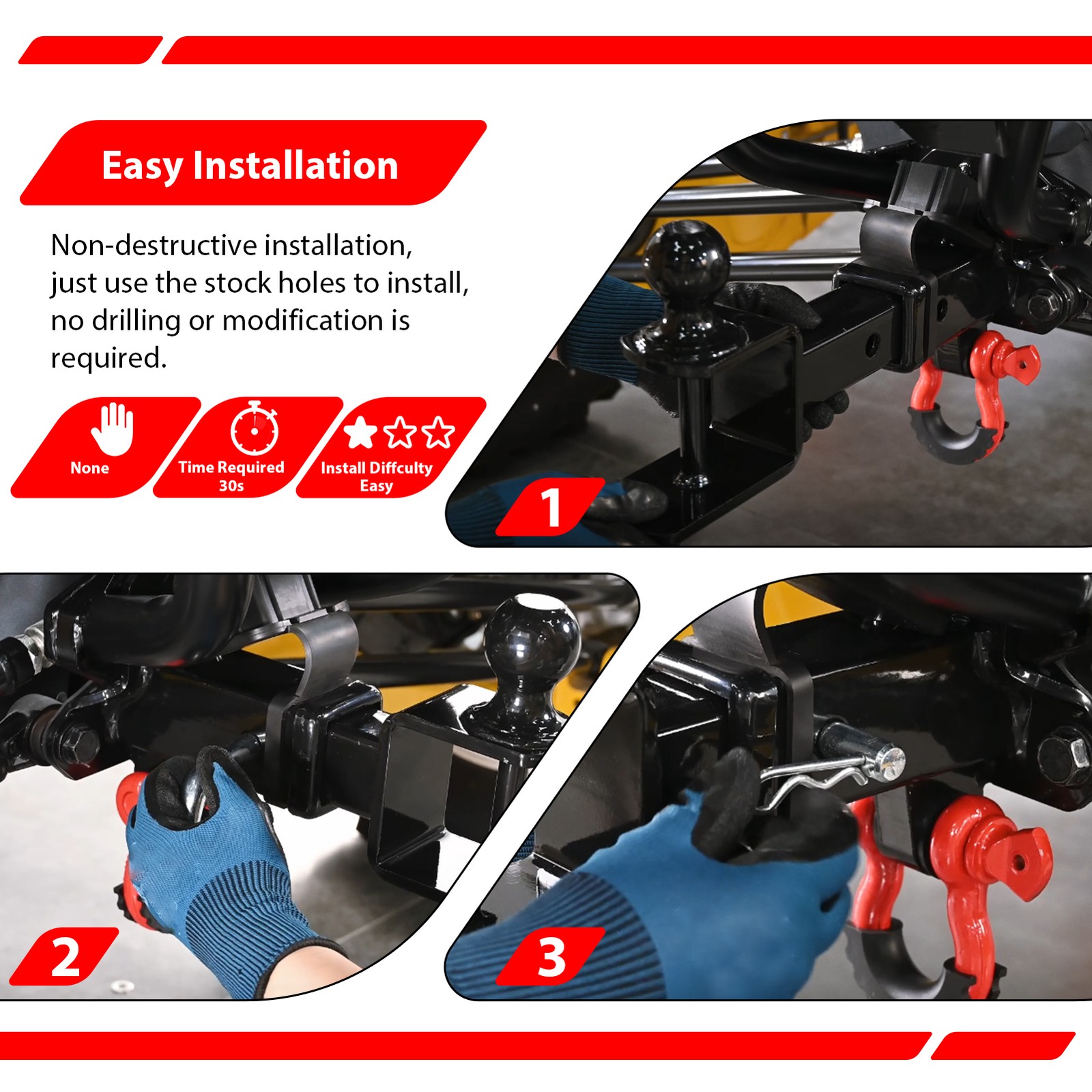 3-in-1 ATV/UTV Trailer Hitch Towing Ball Mount With 2 Inch Ball For Polaris