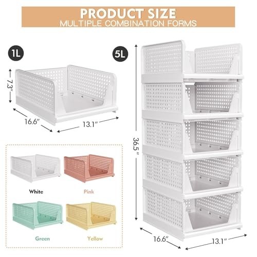 5 Pack Stackable Storage Baskets - Multifunctional Foldable Organizer, Waterproo