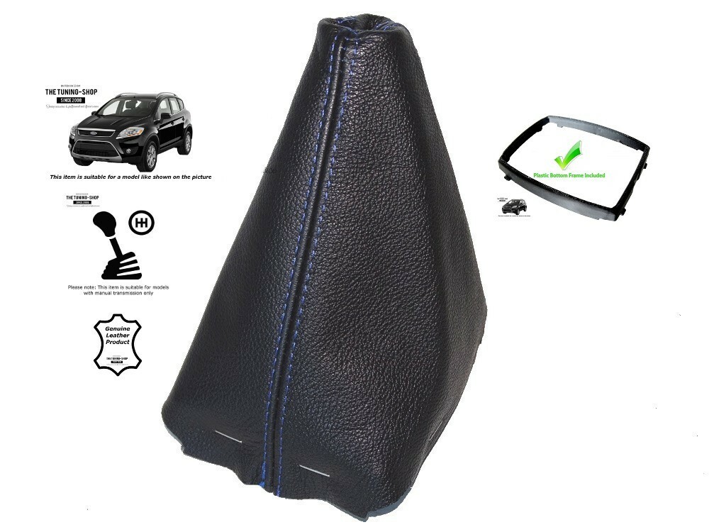 Gear Shift Boot For Ford Kuga I 2008-2012 Leather Stitch Blue + Frame