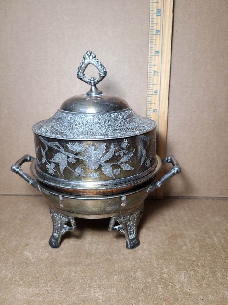 Antique Pairpoint 523 Quadruple Silver Plate Lidded Dish w/ Insert