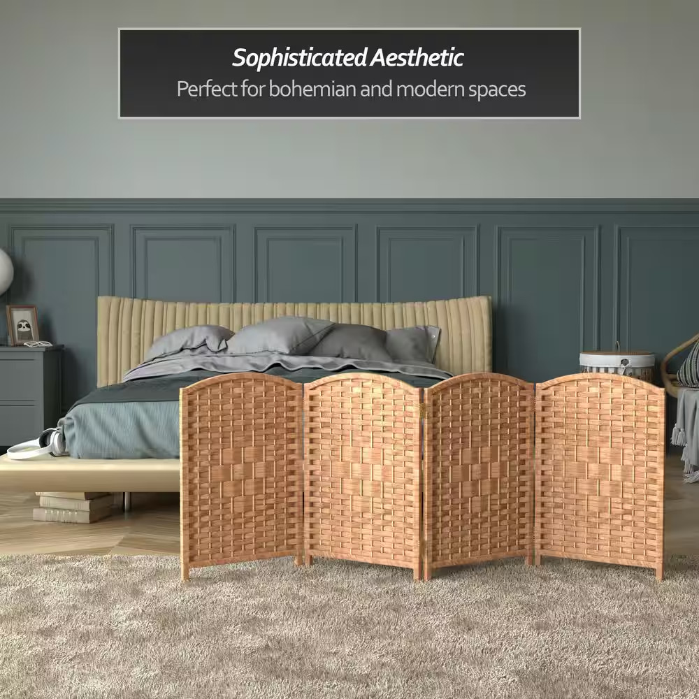 2 Ft. Short Diamond Weave Fiber Folding Screen - Natural - 4 Panel