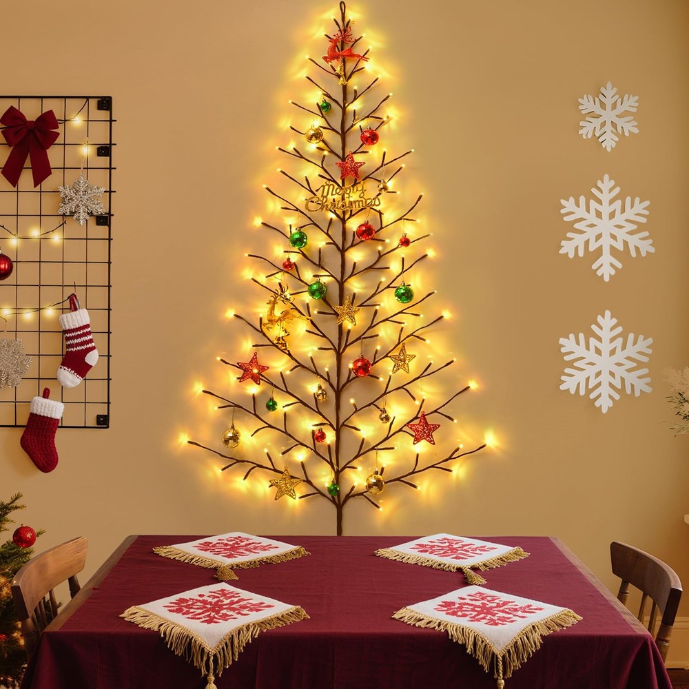 Yinhua 5 FT Wall Christmas Tree Light, Light Up Wall Tree with Remote Timer, ...