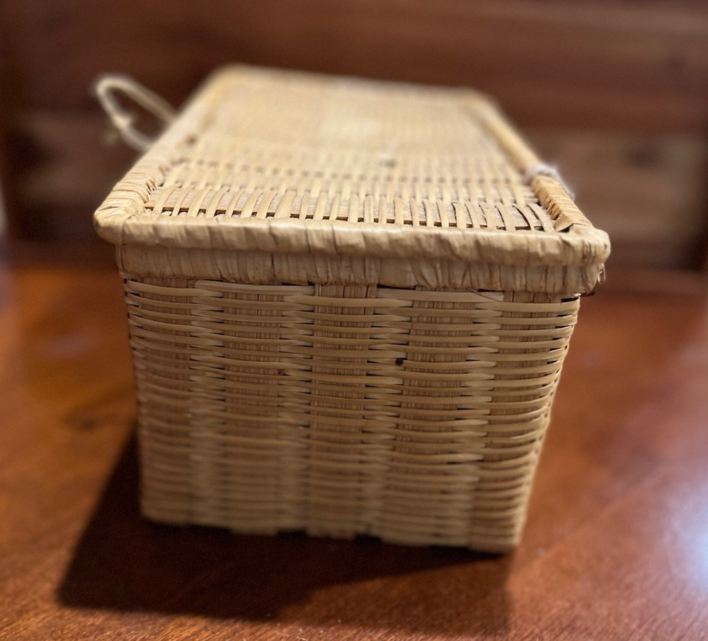 Vintage Wicker Storage Basket with Hinged Lid – Rectangular Organizer 10x5.5x5
